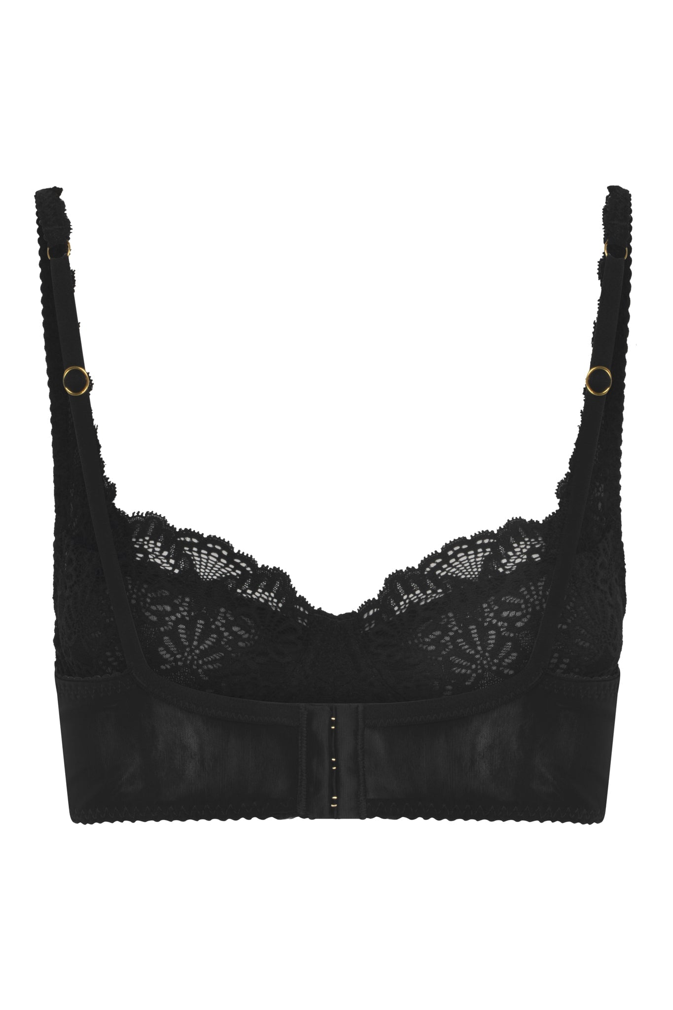 Black bra back details- product image of aberdevines size flexible underwire bra in black italian lace