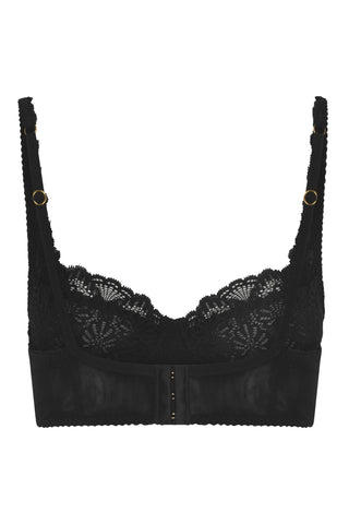 Black bra back details- product image of aberdevines size flexible underwire bra in black italian lace